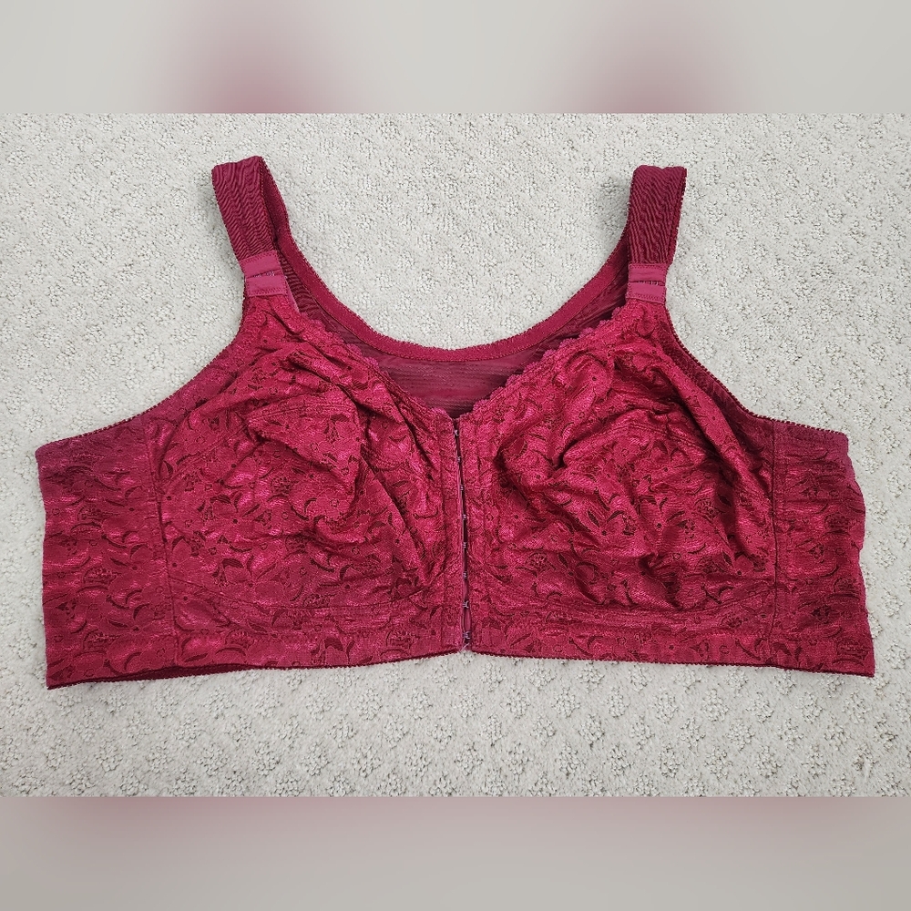 Comfort Choice Women's Plus Size Easy Enhancer Front-Close Wireless Bra Red 50D